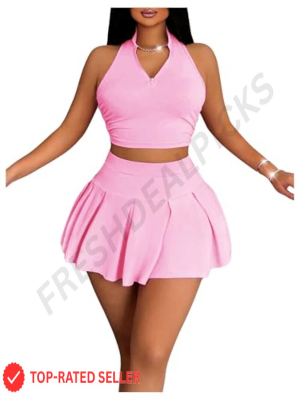 Women's 2 Piece Tennis Skirt Set Pleated Mini Skort Sleeveless Half Zip Top